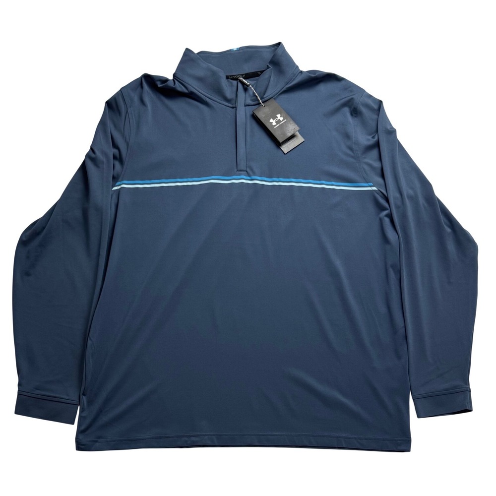 Under Armour UA Golf Mens 2XL Blue 1/4 Zip Pullover Stripe UPF 30 NWT